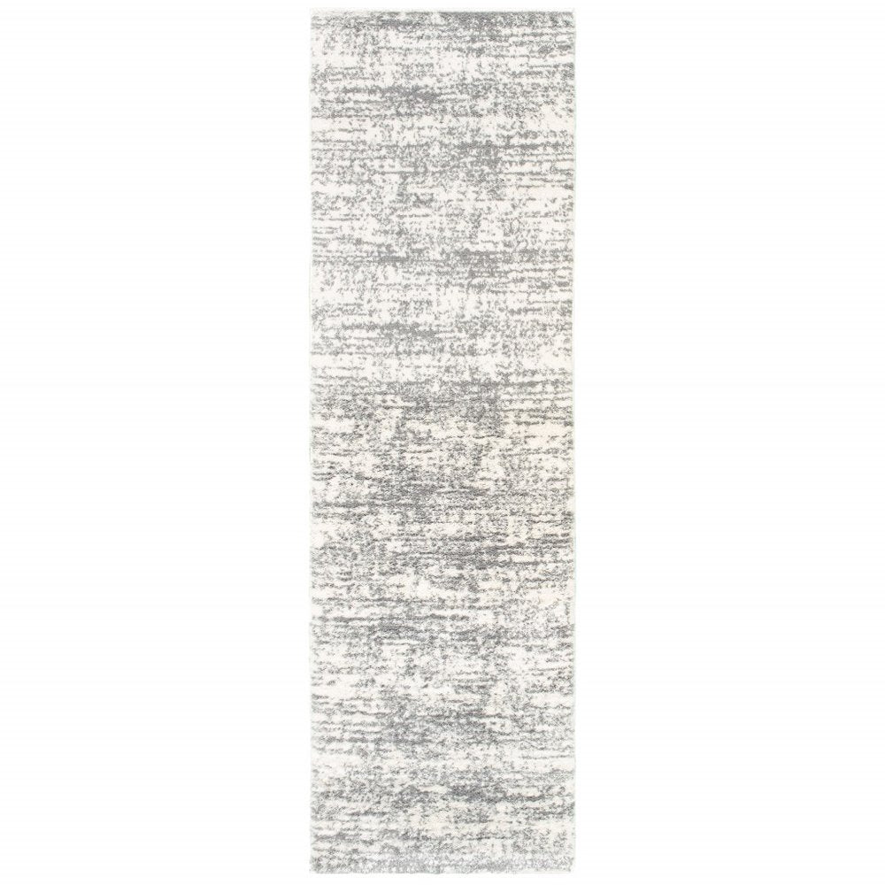 2' X 8' Ivory And Gray Abstract Strokes Runner Rug