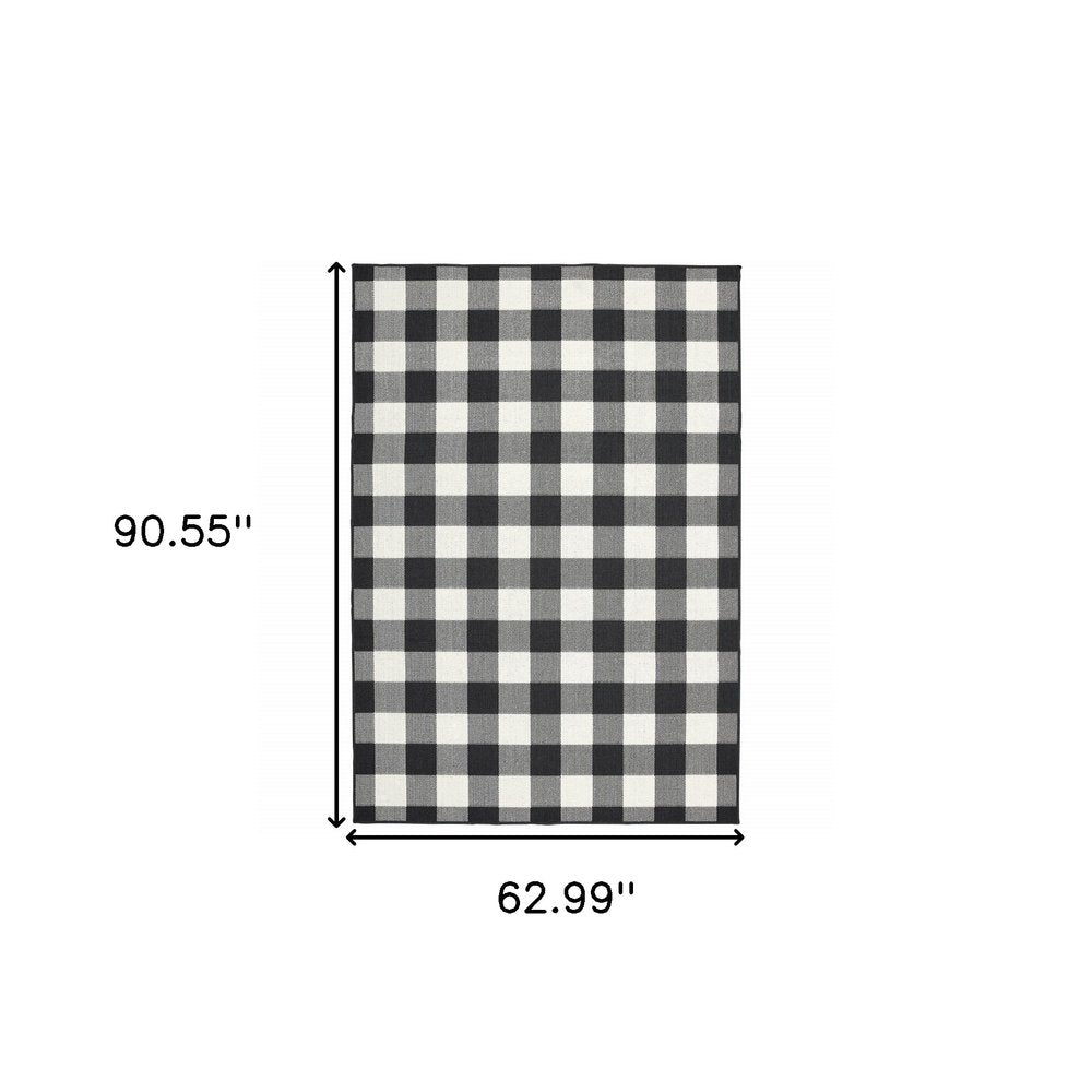 8' Black And Ivory Indoor Outdoor Runner Rug