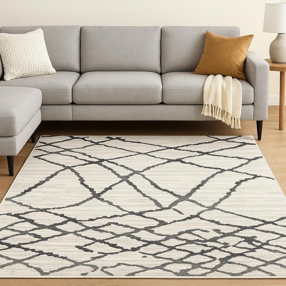 8' X 11' Gray And Black Modern Abstract Area Rug