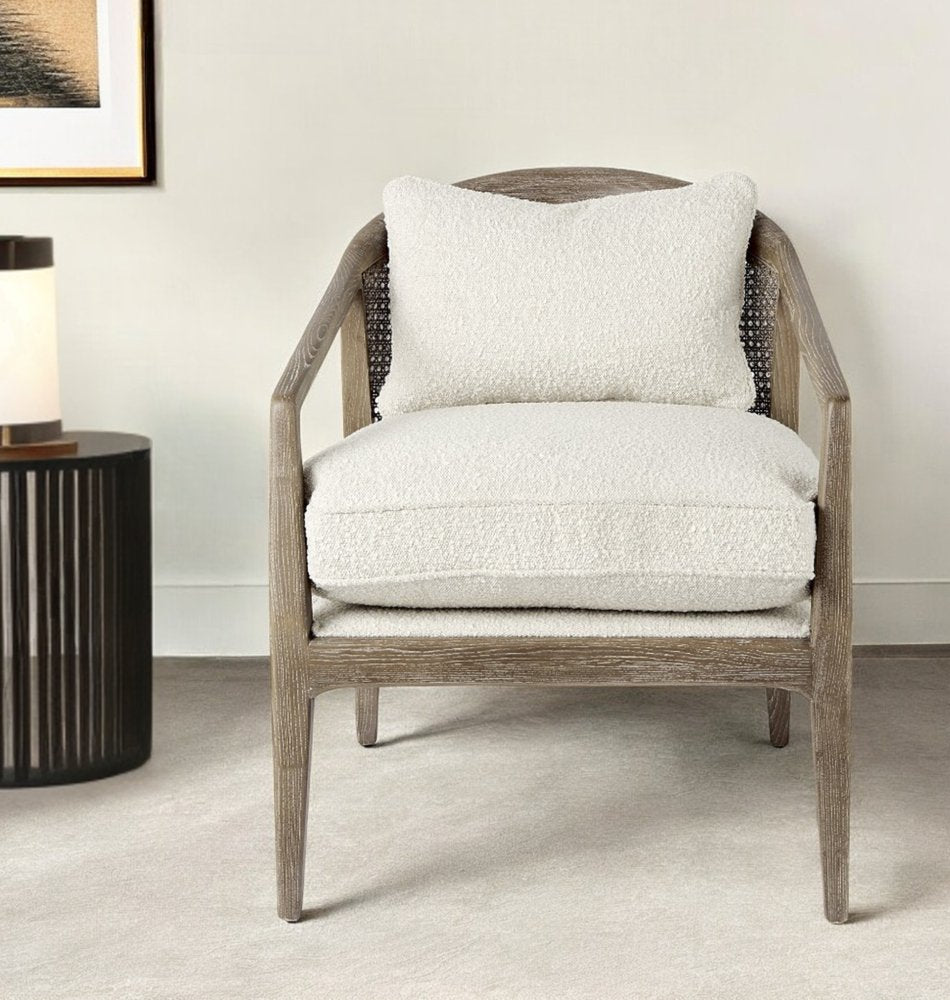 29" Cream and Brown Boucle Arm Chair
