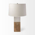 White Marble And Natural Wood Block Table Or Desk Lamp