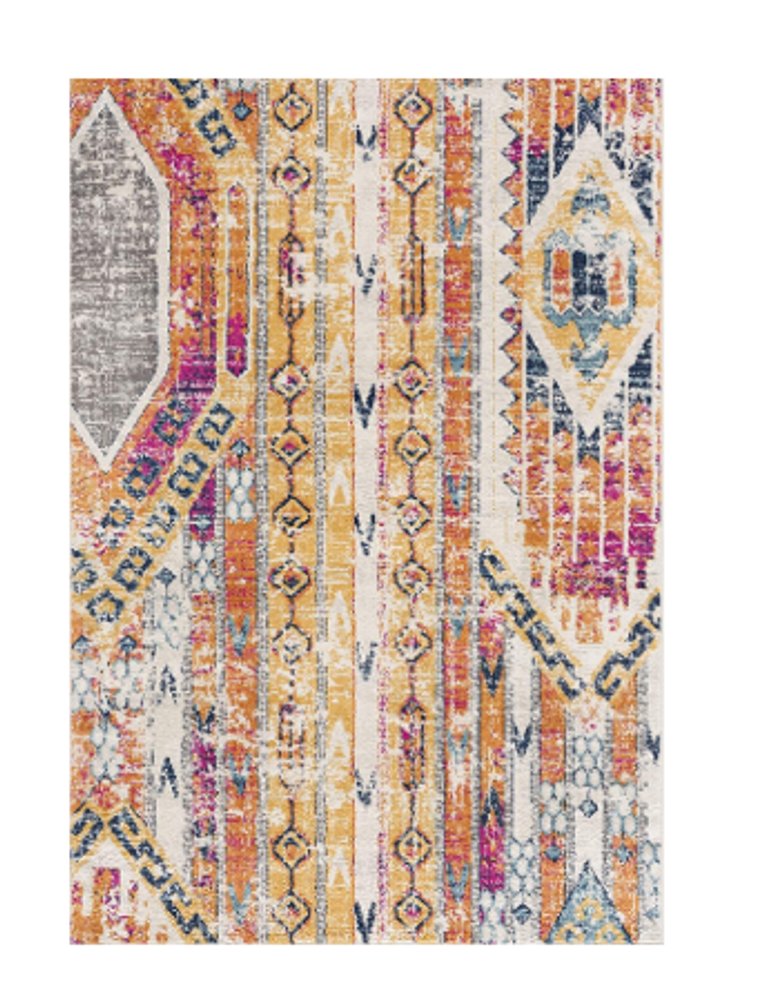 8' Gold And Ivory Southwestern Runner Rug
