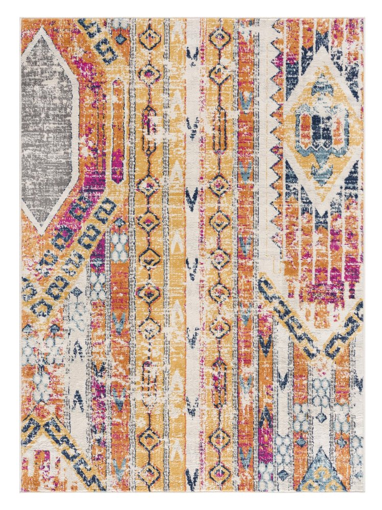8' Gold And Ivory Southwestern Runner Rug