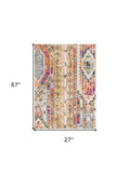 8' Gold And Ivory Southwestern Runner Rug