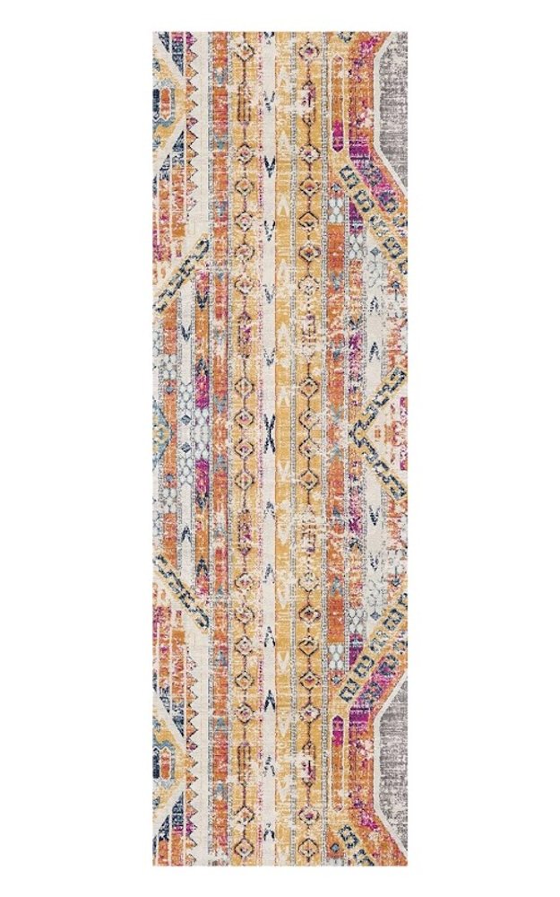 8' Gold And Ivory Southwestern Runner Rug