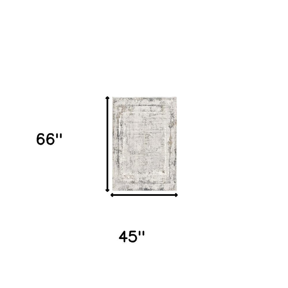 4' X 6' Gray and Ivory Abstract Power Loom Area Rug