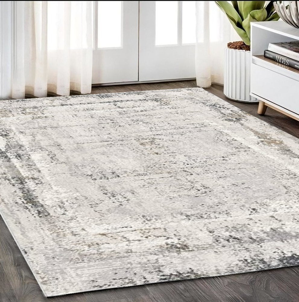 4' X 6' Gray and Ivory Abstract Power Loom Area Rug
