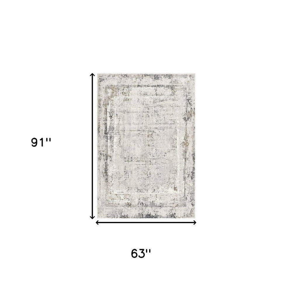 4' X 6' Gray and Ivory Abstract Power Loom Area Rug