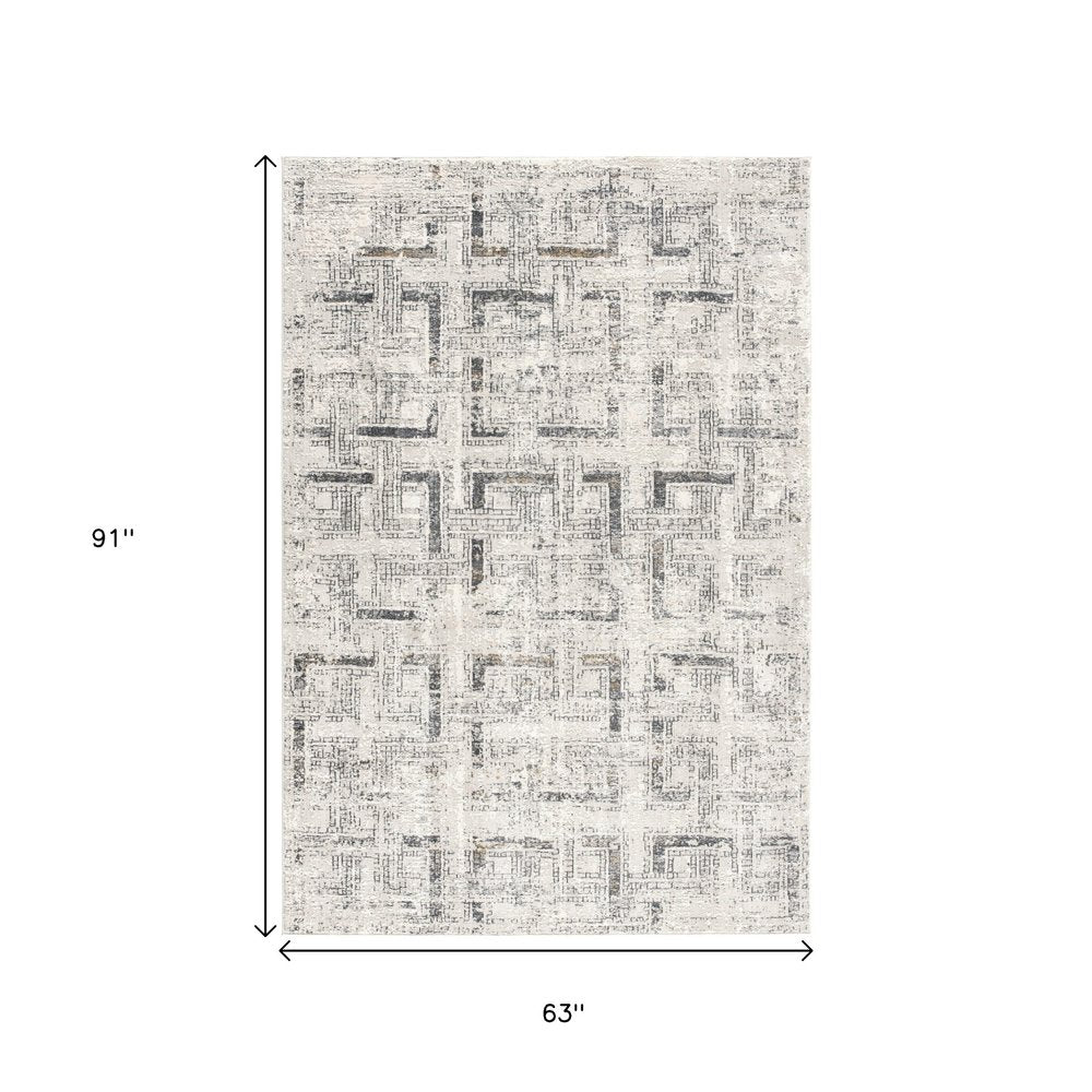 4' X 6' Gray and Ivory Abstract Power Loom Area Rug