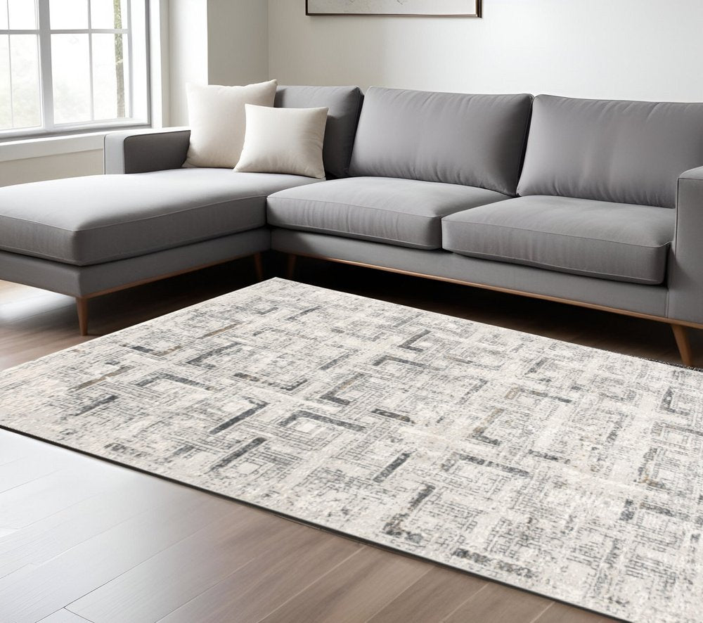 4' X 6' Gray and Ivory Abstract Power Loom Area Rug