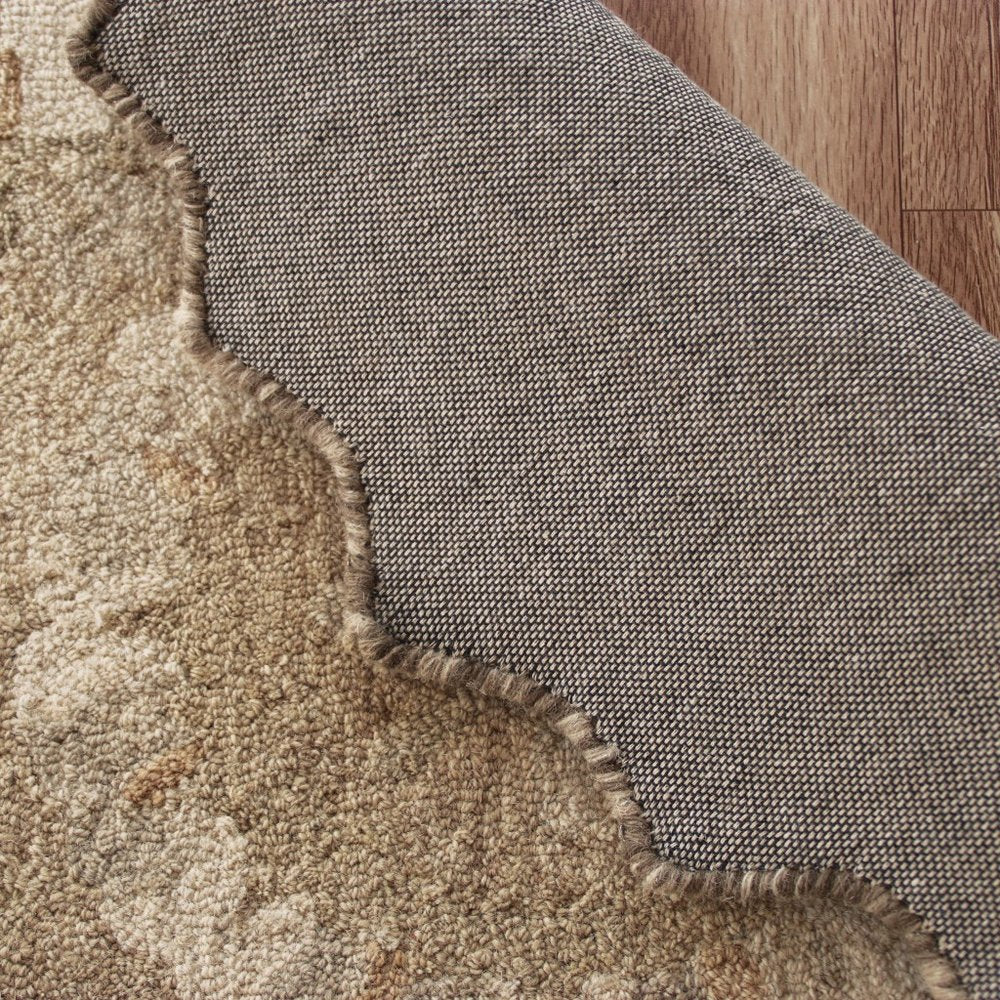 2' X 4' Tan and Beige Wool Medallion Hand Woven Half Circle Area Rug