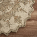 2' X 4' Tan and Beige Wool Medallion Hand Woven Half Circle Area Rug