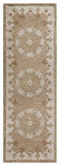 2' X 4' Tan and Beige Wool Medallion Hand Woven Half Circle Area Rug