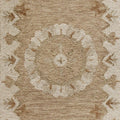 2' X 4' Tan and Beige Wool Medallion Hand Woven Half Circle Area Rug