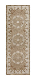 2' X 4' Tan and Beige Wool Medallion Hand Woven Half Circle Area Rug