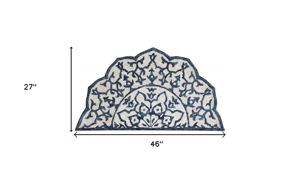 3' Round Navy And White Decorative Area Rug