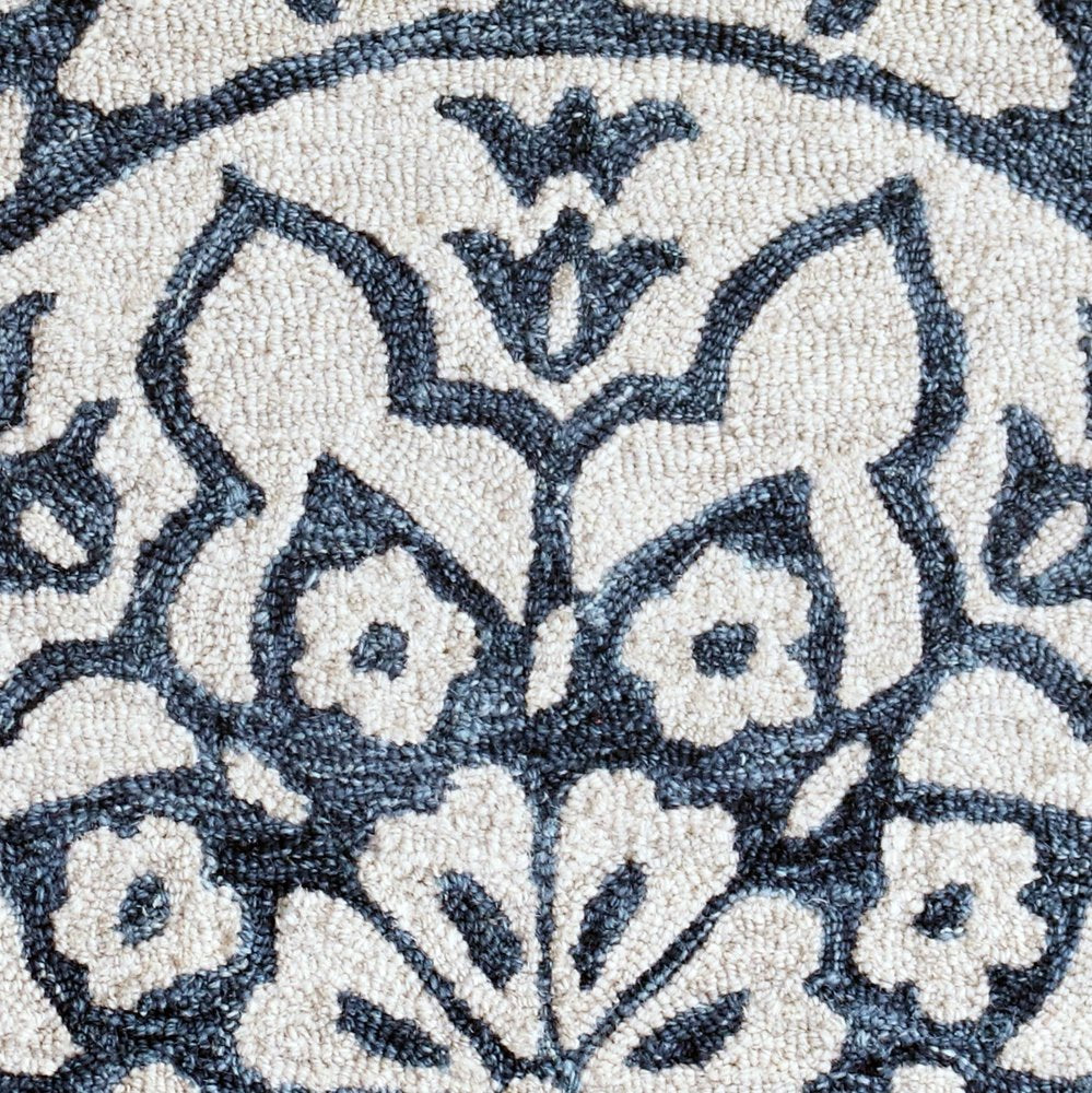 3' Round Navy And White Decorative Area Rug