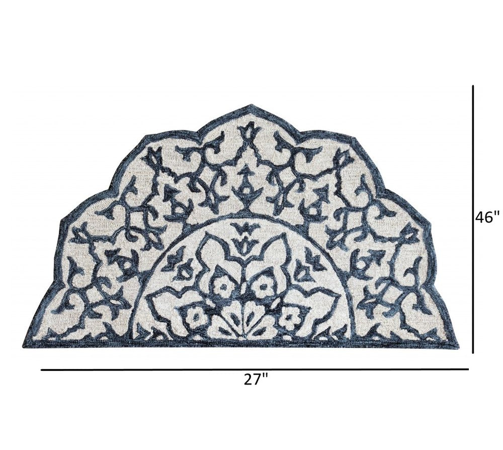 3' Round Navy And White Decorative Area Rug