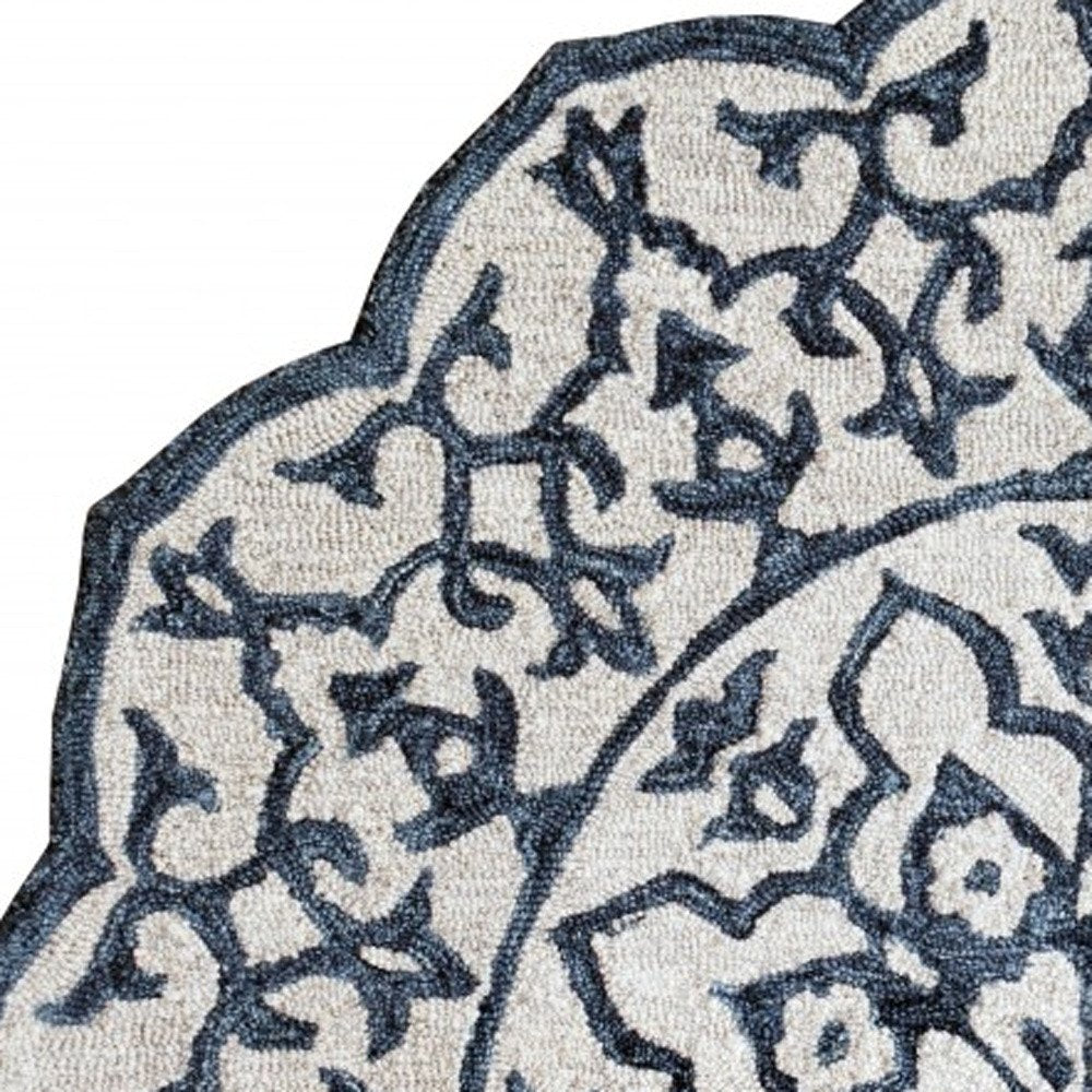 3' Round Navy And White Decorative Area Rug