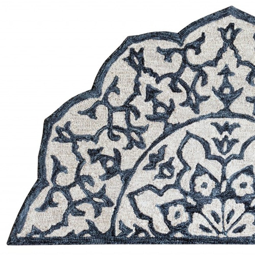 3' Round Navy And White Decorative Area Rug