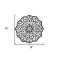 3' Round Navy And White Decorative Area Rug
