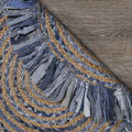 4' Beige And Blue Abstract Geometric Hand Woven Round Rug