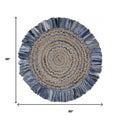 4' Beige And Blue Abstract Geometric Hand Woven Round Rug