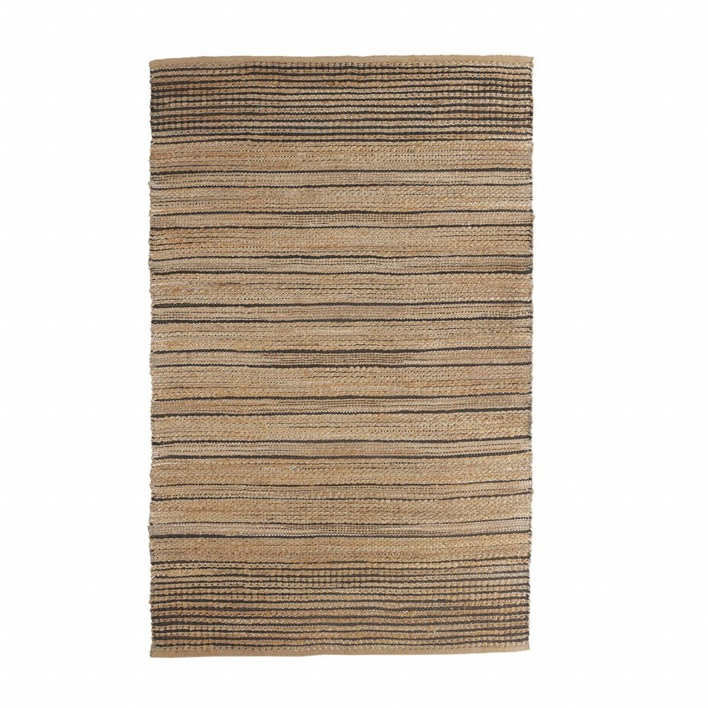 8' X 10' Tan And Black Jute Flatweave Handmade Area Rug