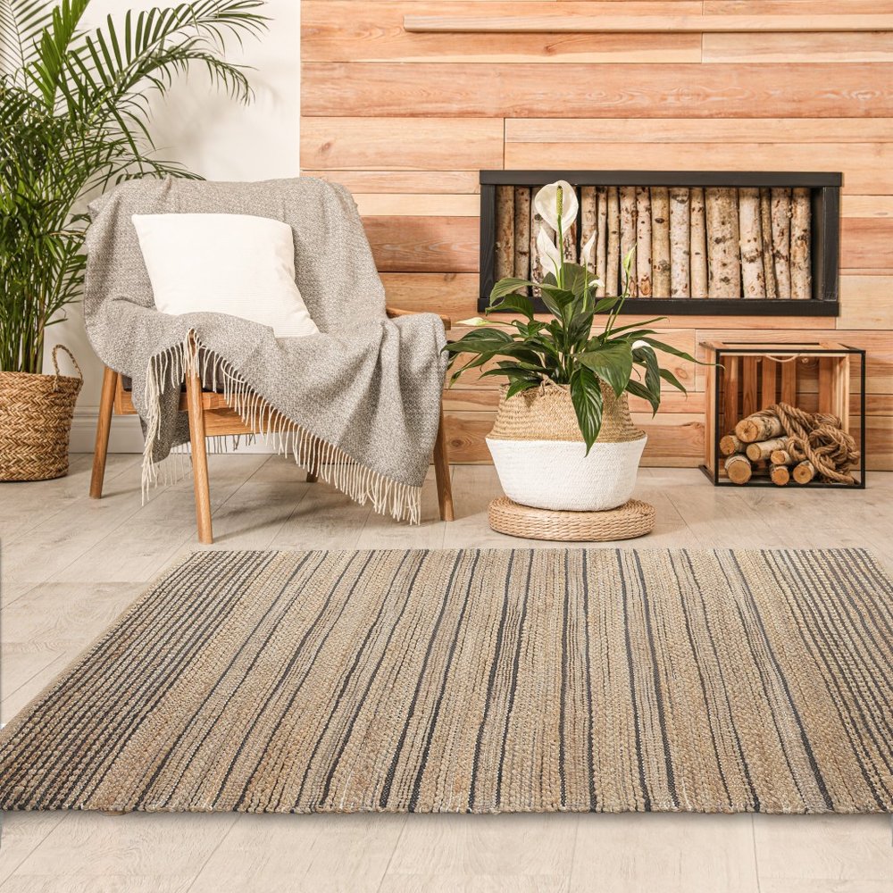 8' X 10' Tan And Black Jute Flatweave Handmade Area Rug
