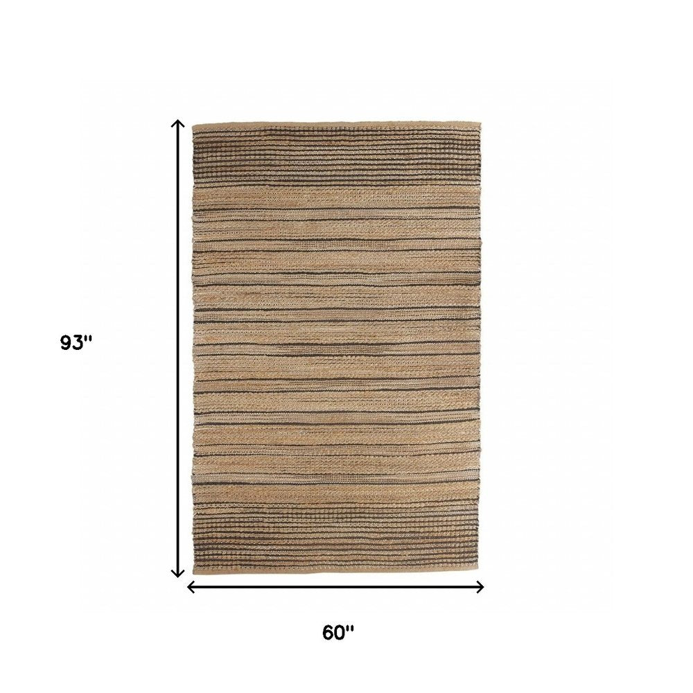 8' X 10' Tan And Black Jute Flatweave Handmade Area Rug