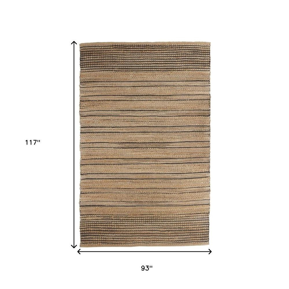 8' X 10' Tan And Black Jute Flatweave Handmade Area Rug