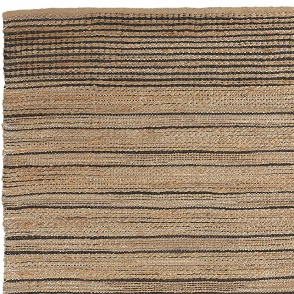 8' X 10' Tan And Black Jute Flatweave Handmade Area Rug