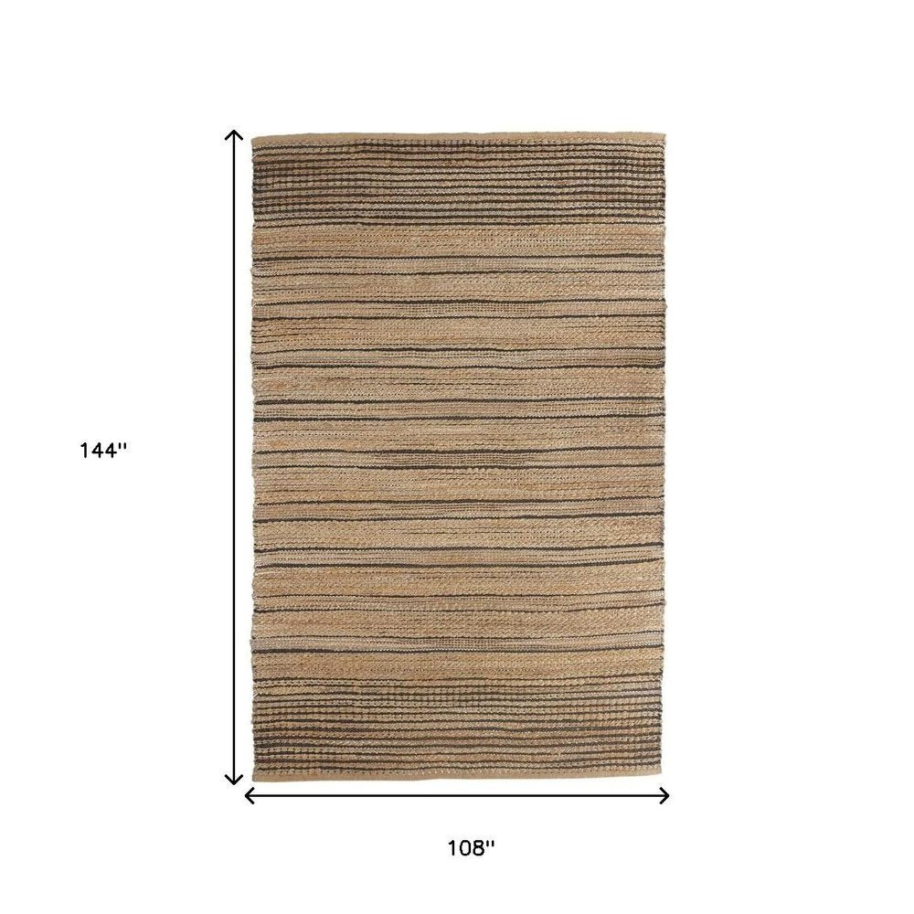 8' X 10' Tan And Black Jute Flatweave Handmade Area Rug