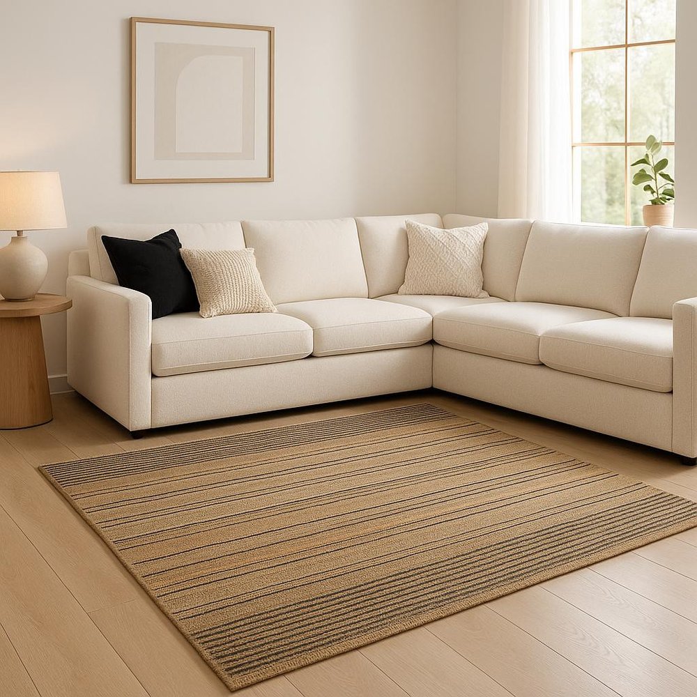 8' X 10' Tan And Black Jute Flatweave Handmade Area Rug
