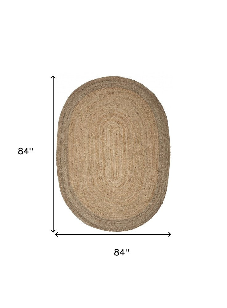 5' X 7' Natural Jute Hand Braided Oval Rug