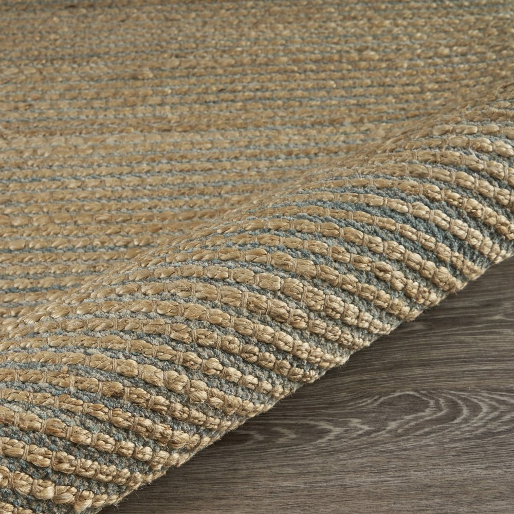 8' X 10' Tan and Blue Undertone Striated Area Rug