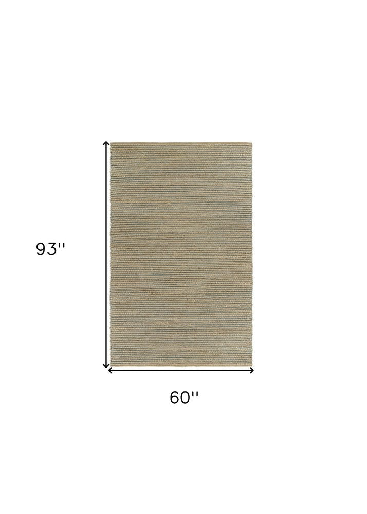 8' X 10' Tan and Blue Undertone Striated Area Rug