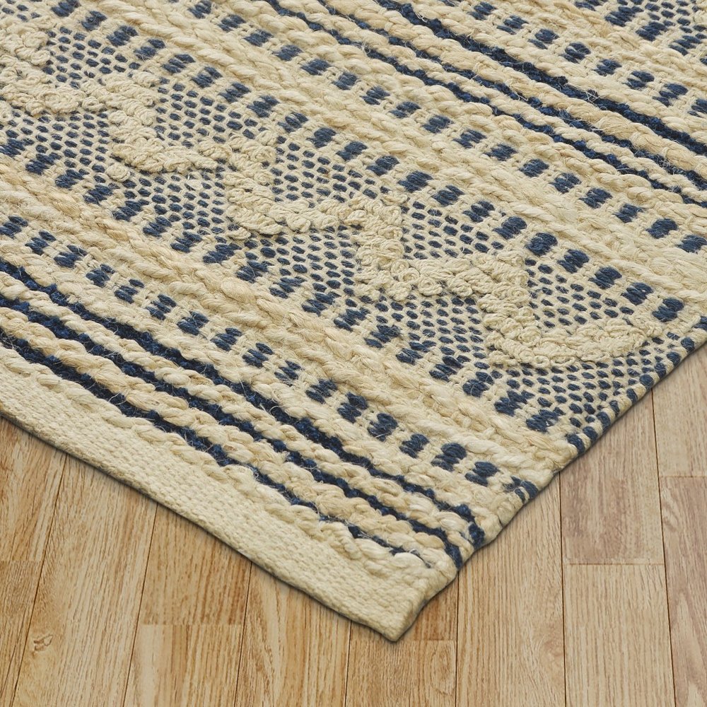 8' X 10' Blue and Beige Chevron Striped Area Rug