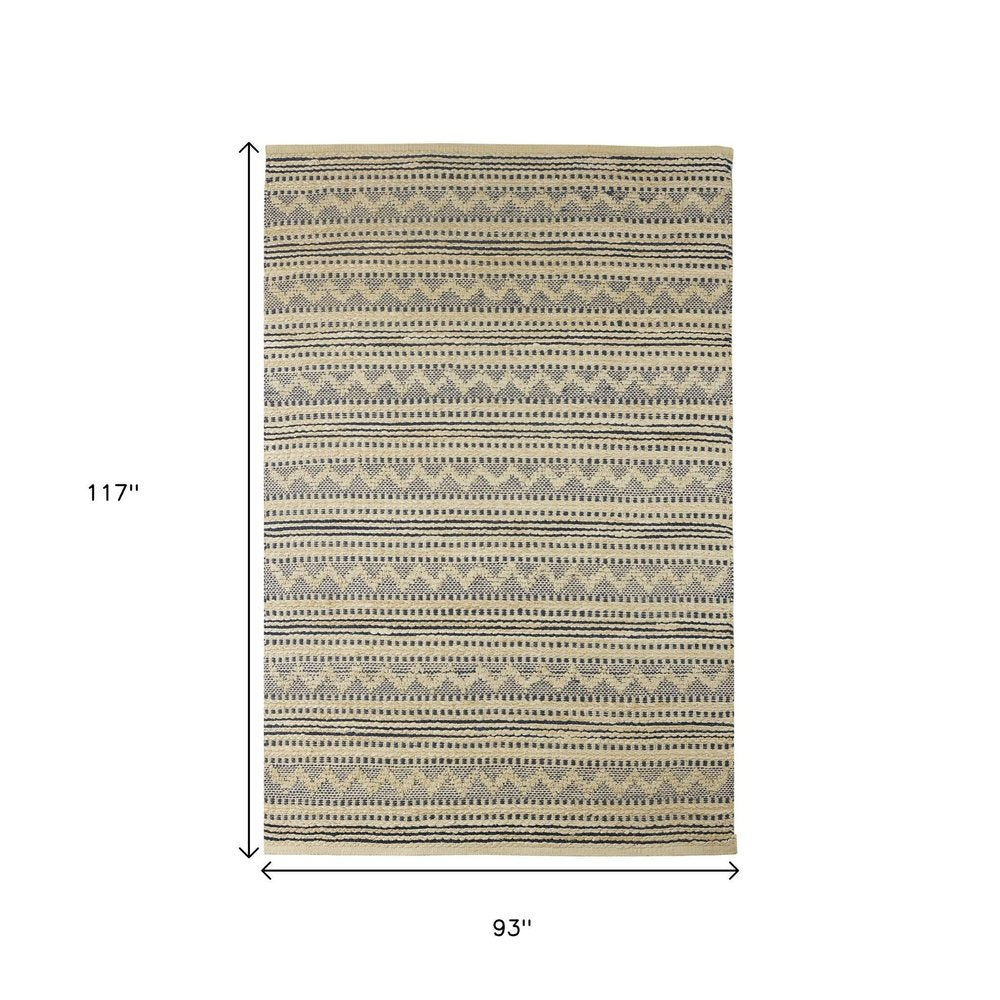 8' X 10' Blue and Beige Chevron Striped Area Rug