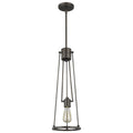 Jade 1-Light Oil-Rubbed Bronze Pendant With Vertical Structural Frames