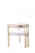 Beige and Gold Upholstered Velvet Slat Back Dining Arm Chair