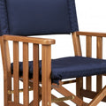 20" Navy Blue and Natural Wood Solid Wood Indoor Outdoor Director Chair with Navy Blue Cushion