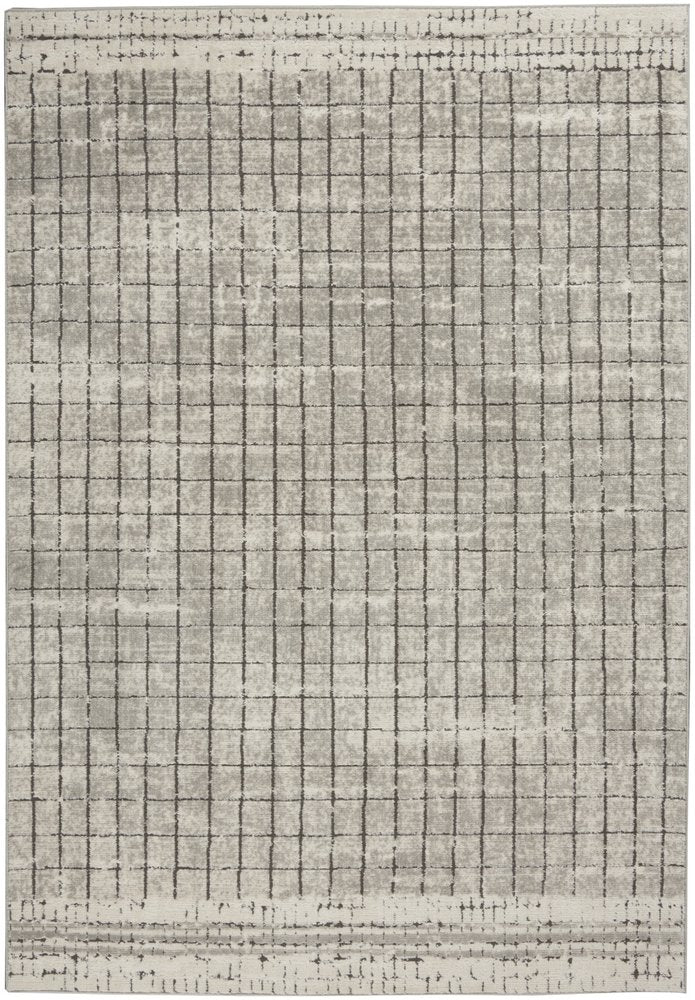 4' X 6' Ivory And Grey Abstract Power Loom Distressed Non Skid Area Rug