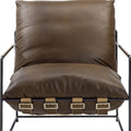 27" Brown and Steel Blue Top Grain Leather Lounge Chair
