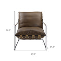 27" Brown and Steel Blue Top Grain Leather Lounge Chair