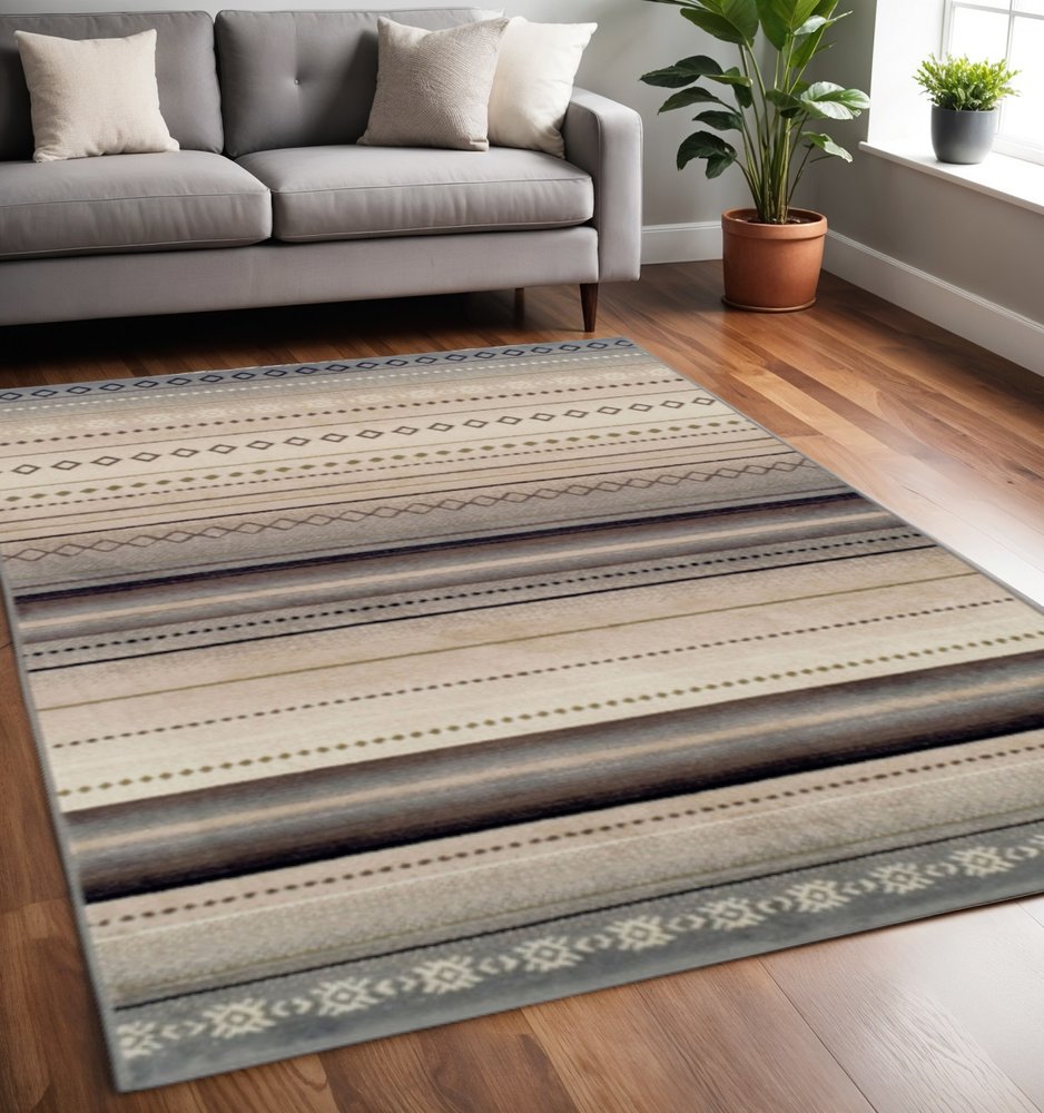 8' X 10' Gray Brown And Ivory Geometric Area Rug