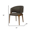Dark Gray And Brown Upholstered Faux Leather Wing Back Dining Arm Chair