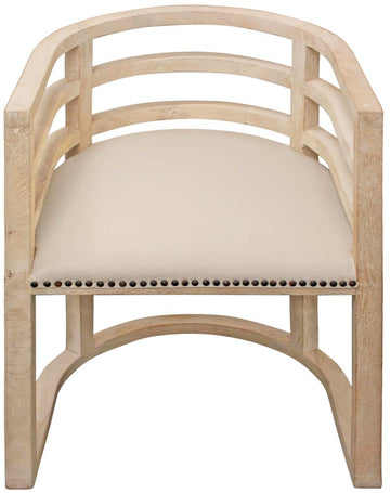 Ivory and Natural Upholstered Linen Curved Back Dining Arm Chair