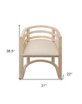 Ivory and Natural Upholstered Linen Curved Back Dining Arm Chair