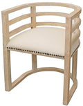 Ivory and Natural Upholstered Linen Curved Back Dining Arm Chair